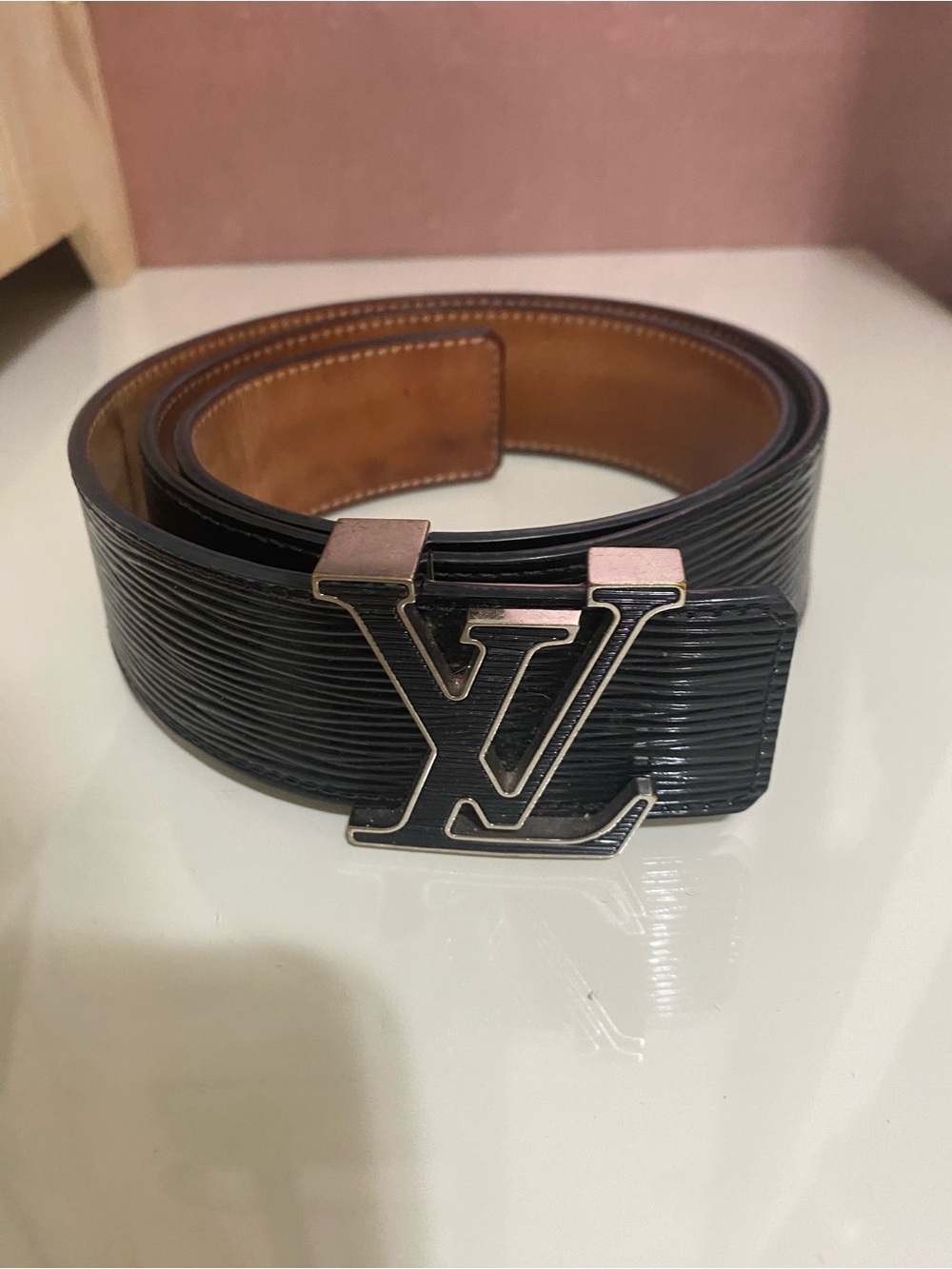 Louis Vuitton Black Leather Belt with LV Metal Buckle